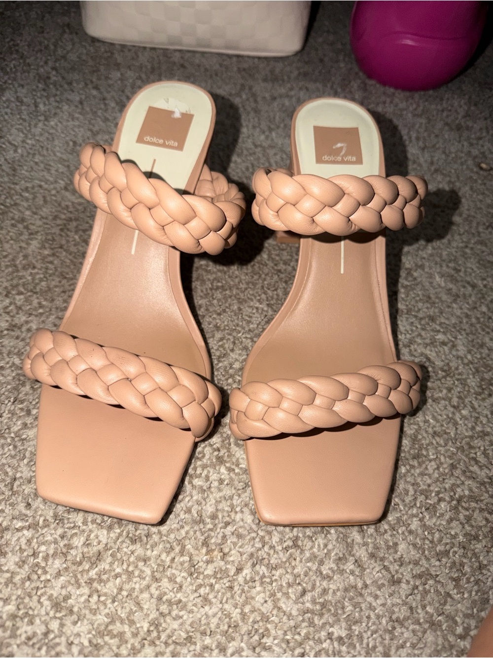 Dolce Vita Braided Double-Strap Slide Sandals - Nude Blush